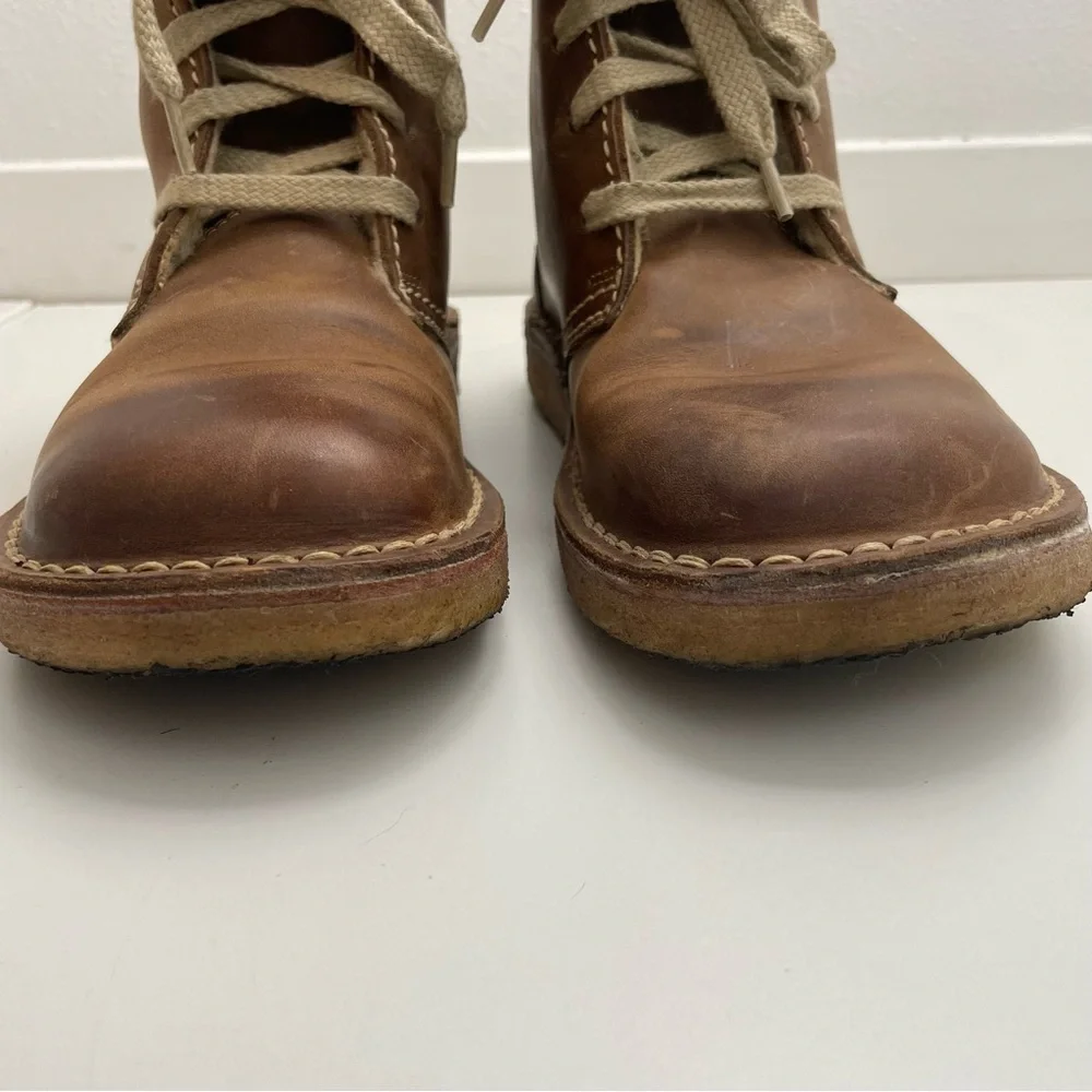 Women’s Brown Lace-Up Leather Boots with Cream Laces - Picture 8 of 15